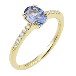 Sortija oro amarillo, zafiro y diamantes