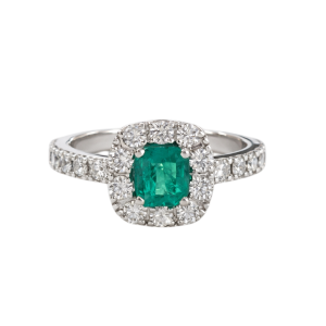 Sortija oro blanco, esmeralda y diamantes