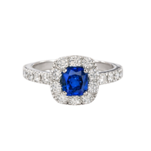 Sortija oro blanco, zafiro y diamantes