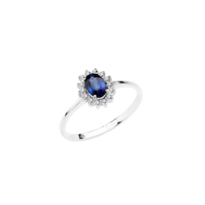 Sortija oro blanco, zafiro y diamantes